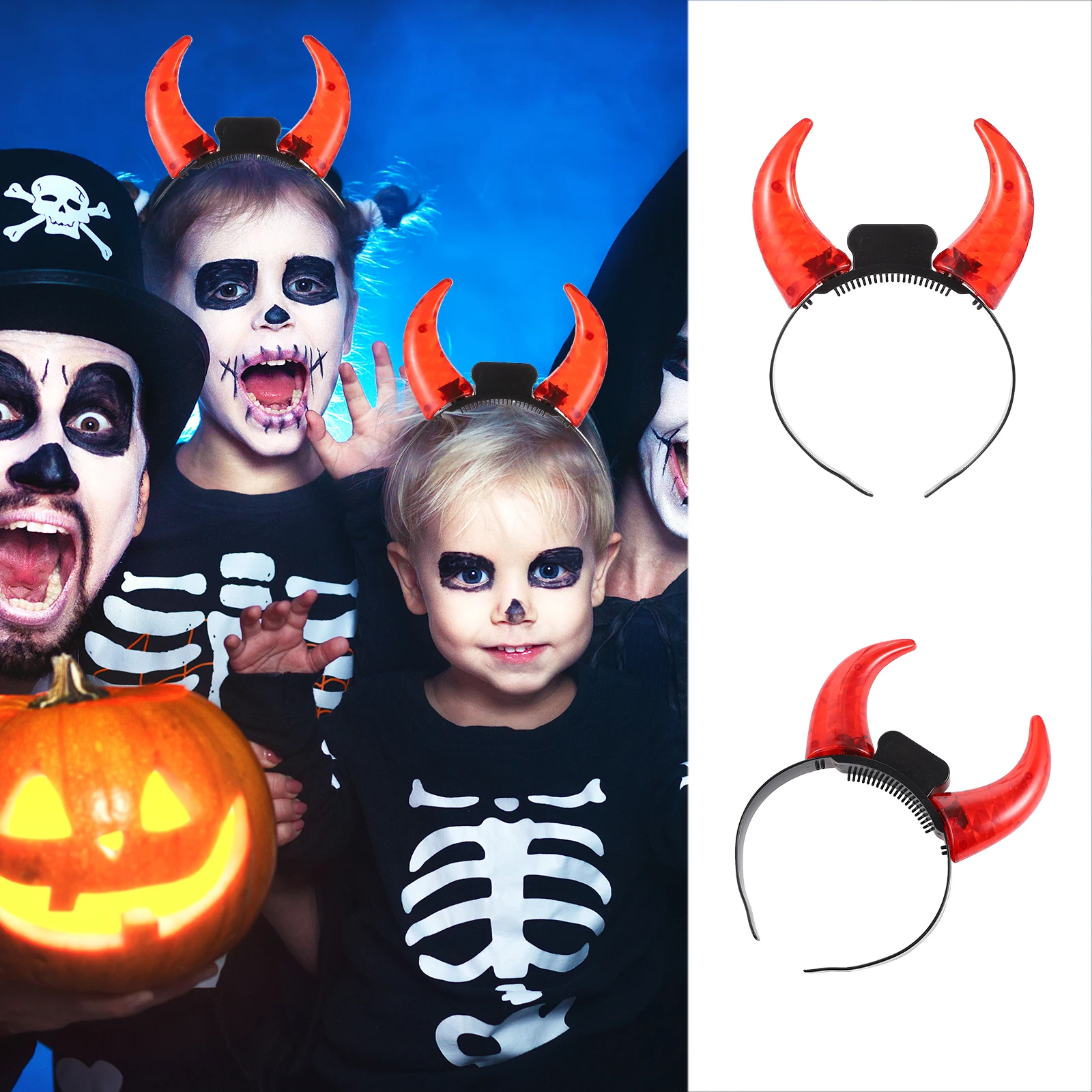 

2 Pcs LED Glowing Red Horn Headband Halloween Costume Party Accessory Plastic Hairband Styling Tools