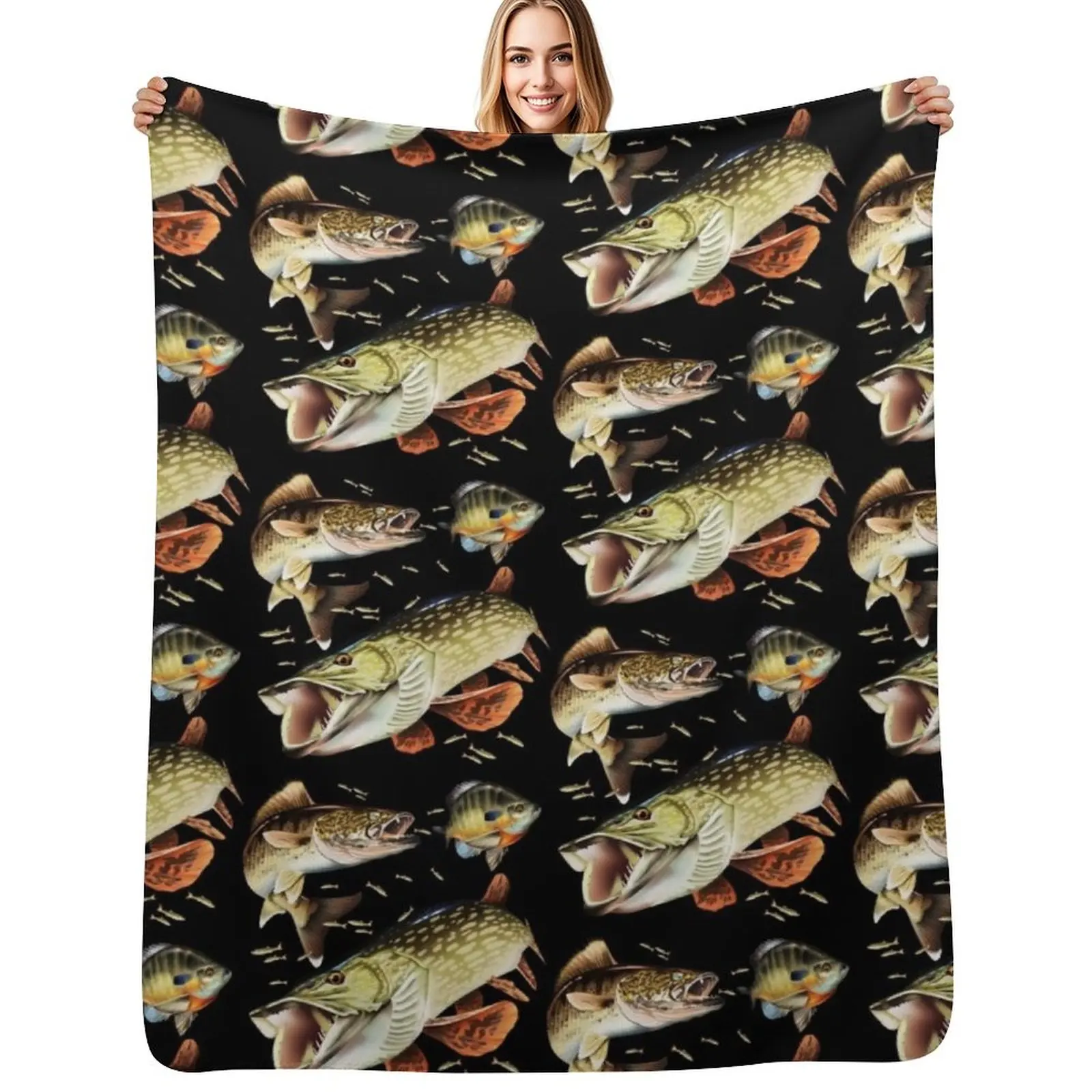 

Mary Tracy - Walleye, Pike and Bluegill Throw Blanket Flannel Fleece Soft Warm Throw Blanket