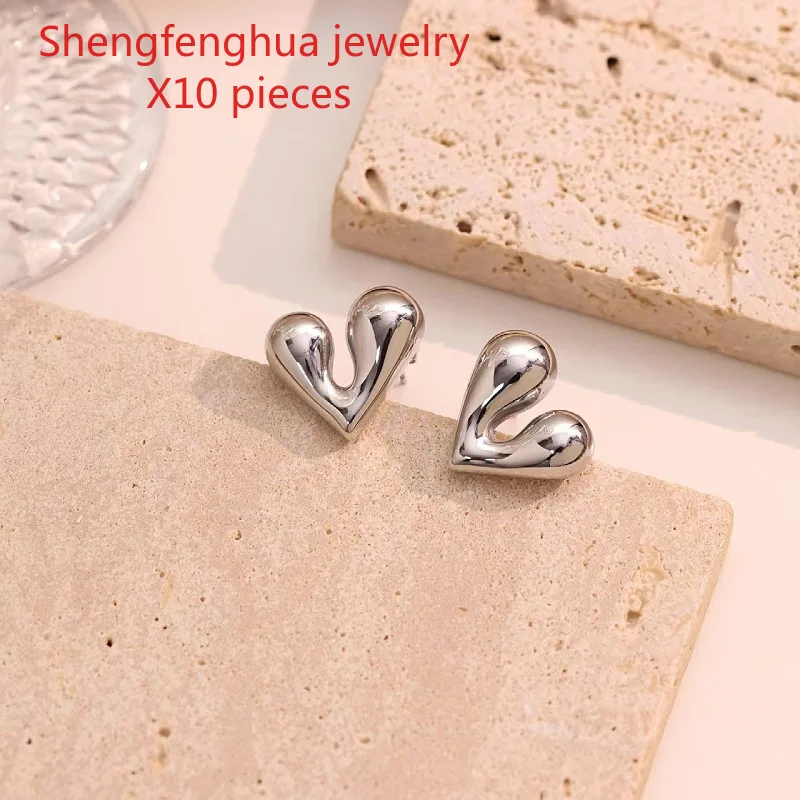 

Free shipping 10pcs French new simple niche design irregular love titanium steel plated 18K gold fashion earrings jewelry women