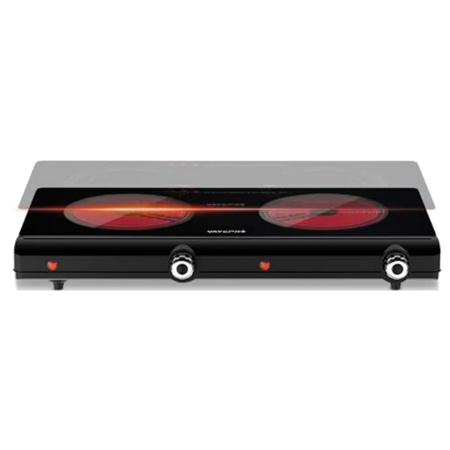 

Infrared Double Burner Electric Cooktop 1800W Portable Stove Heat-up in Seconds Countertop Cooktop for Dorm Compatible with All