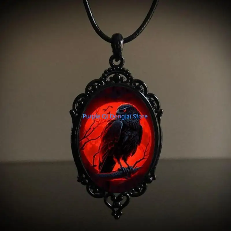 L21E Steampunks Gothic Necklace Black Bird Crow Choker Animal Jewelry Gothic Necklace