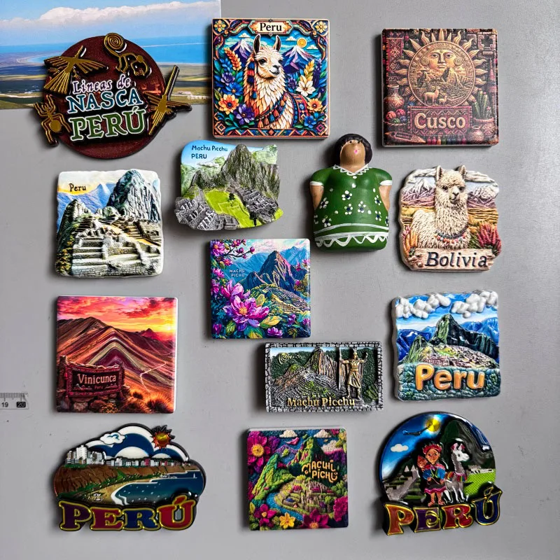 Peru Fridge Magnet Historic Sanctuary of Machu Picchu Lama Glama Vinicunca Cusco Rainbow Mountain Andes Bolivia Tourist Souvenir