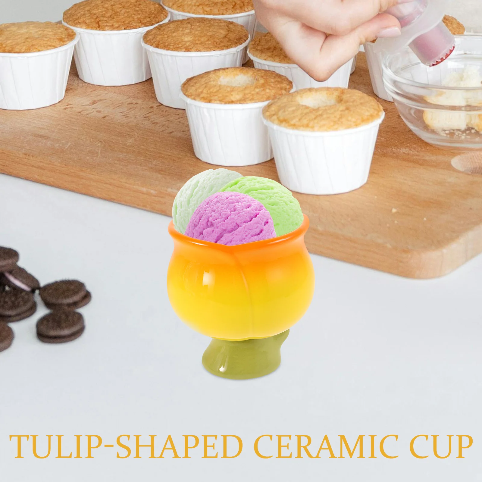 

Creative Tulip Ceramic Cup for Ice Cream Desserts and Coffee Use As Holder Unique Flower Mug Aesthetic Home Decor Gift