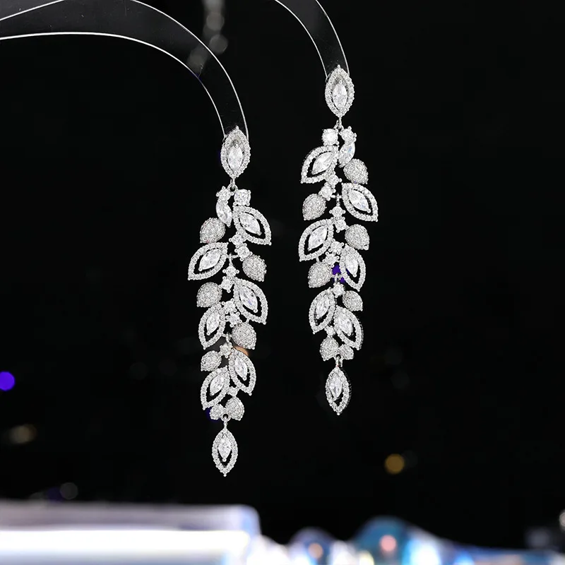

silver gold color leaf dangling earrings zirconia luxury jewelry women earrings dinner party daily wear wedding jewelry