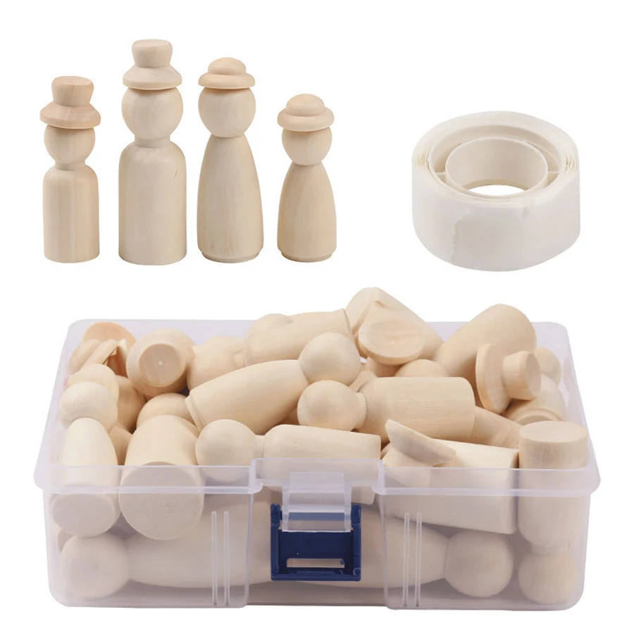 

ABCPICK 36pcs wooden figures craft kit peg people angel family doll unfinished diy art toddler toy educational hardwood material