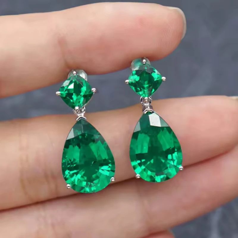 Vintage Luxus grüne Farbe eingelegte Zirkon Tropfenförmige Anhänger Ohrringe, Damen klassische trendige Urlaubsaccessoire Geschenke