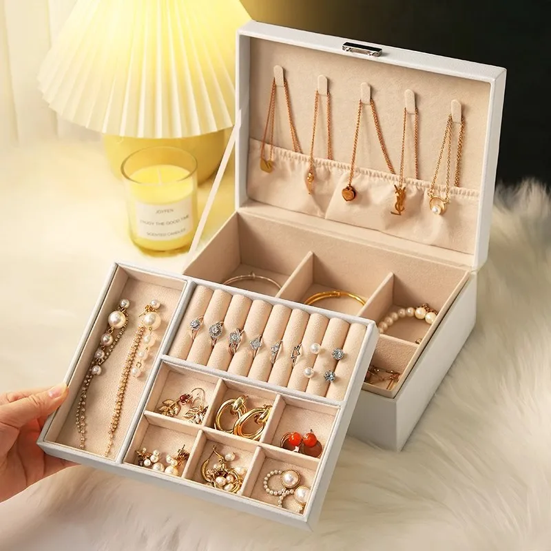 

Double-Layer Large-Capacity Leather Jewelry Box For Storing Rings Earrings Necklaces/Hair Accessory Storage Festival Box
