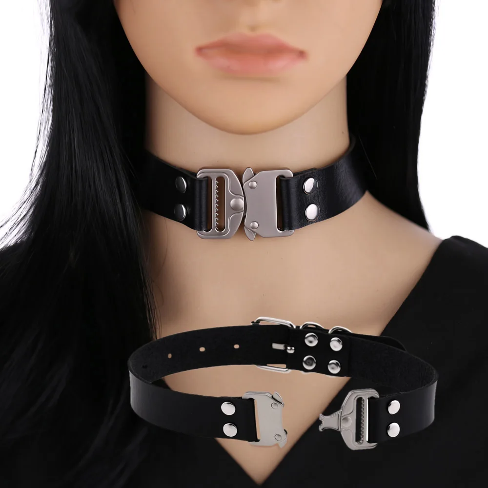 Harajuku Choker Eye-splice Buckle Necklace PU Leather Cosplay Anime Necklaces Collar Gothic Jewelry Gift