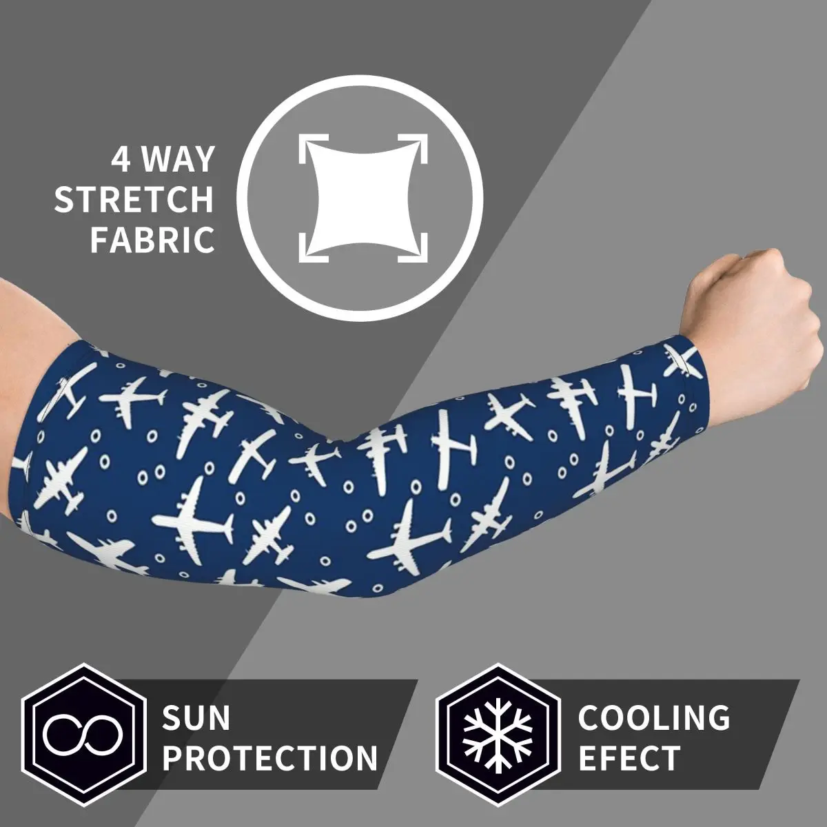 Blue And White Aeroplanes Silhouette Pattern Arm Sleeves Men Women Sun UV Protection Tattoo Cover Up Sports Cooling Cycling