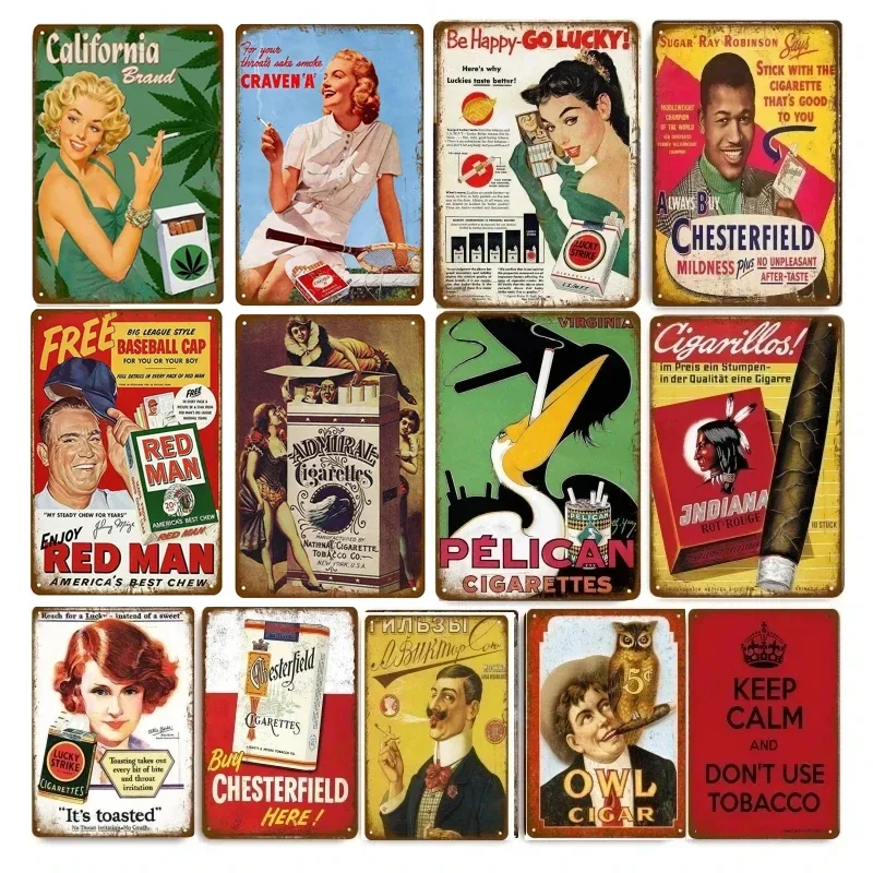 Classic Tobacco Brand Poster Tin Sign Cigarette Metal Wall Plate Signs Smoke Bar Art Decor Plaque Man Cave Tinplate Signs Gift