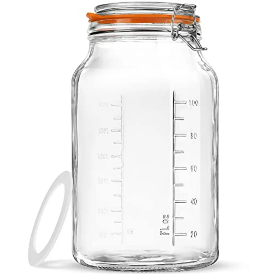 

Folinstall Super Wide Mouth Glass Storage Jar with Airtight Lids 1 Gallon Large Mason Jars with 2 Measurement Marks Large Capac