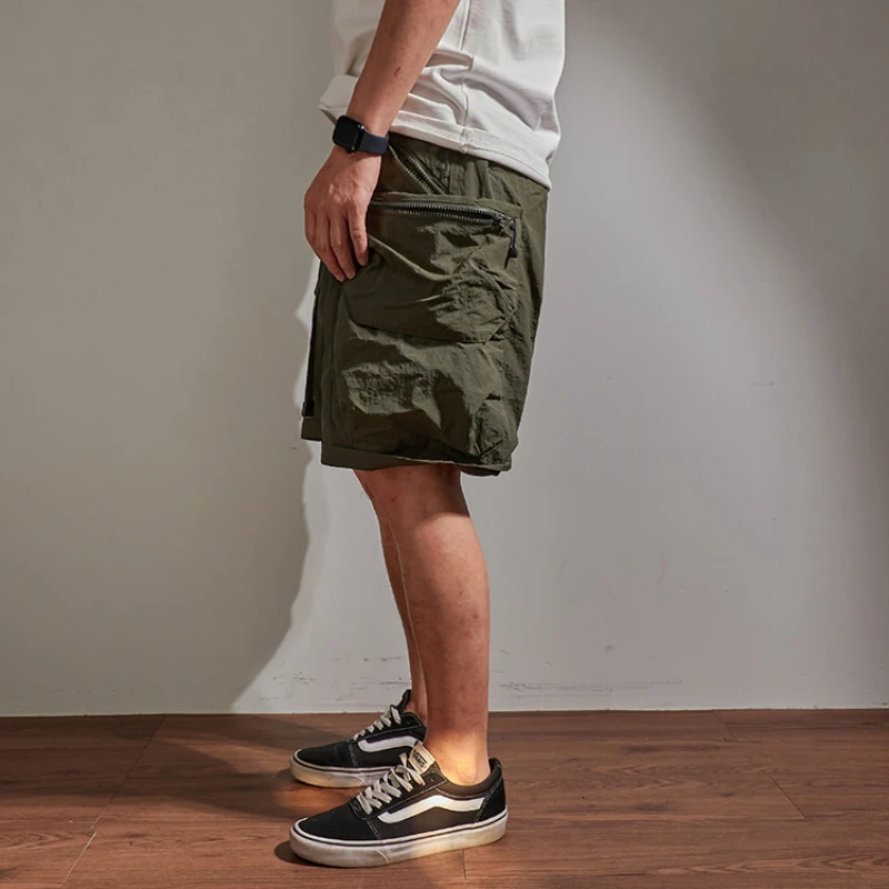 Summer loose-fitting cargo shorts men\'s fashion brand INS casual pants multi-pocket quick-dry outline outdoor pants