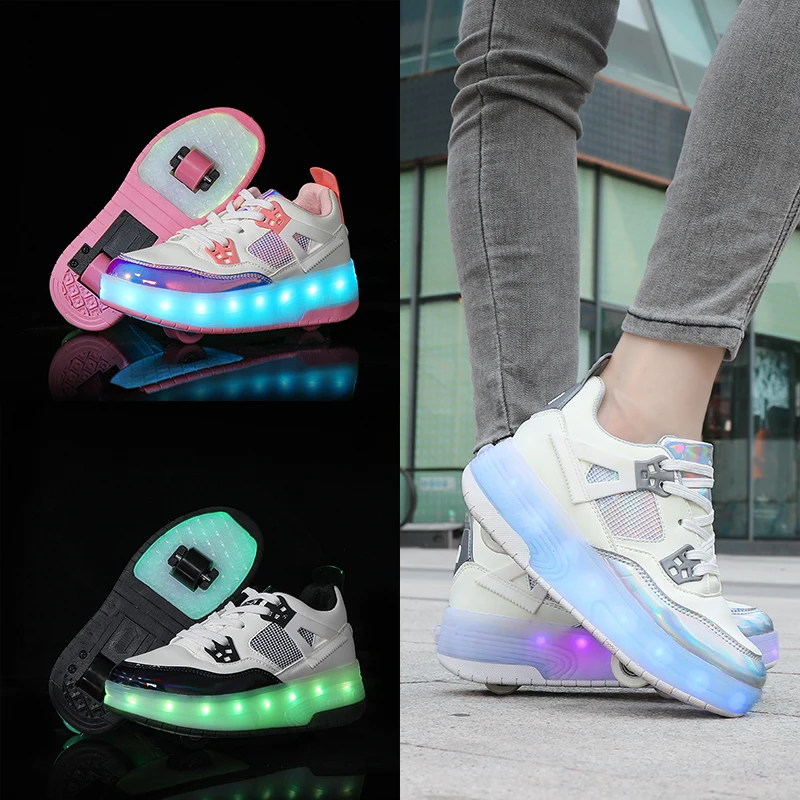 Two Wheels Children\'s Led Light Roller Skate Shoes For Kids Boys Girls Glowing Sports Luminous Sneakers Skateboard USB Charging