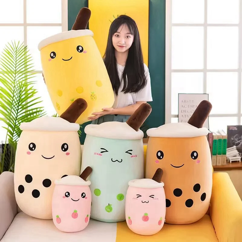 New 25~70cm Panda Bubble Tea Stuffed Plush Fruits Drink Bottle Strawberry Pineapple milk tea cup pillow cushion kids toys