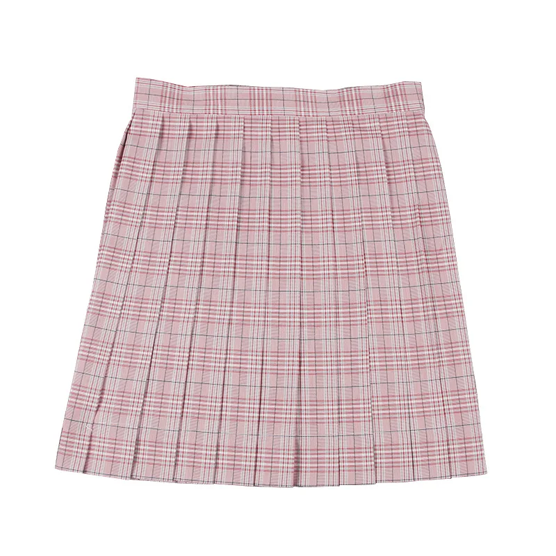 Frauen Plissee Vintage Röcke Plaid Print Tartan Skater JK Schuluniform Midi Rock A-line Krawatten Zubehör Mädchen-Rosa rock