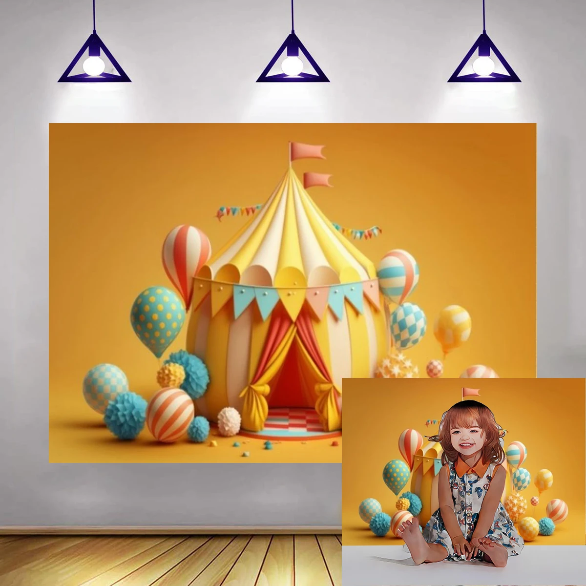 3D Circus Balloons Tent Backdrop Newborn Baby Shower Photography Banner Art Show Home Kids Girls Happy Birthday Party Decor