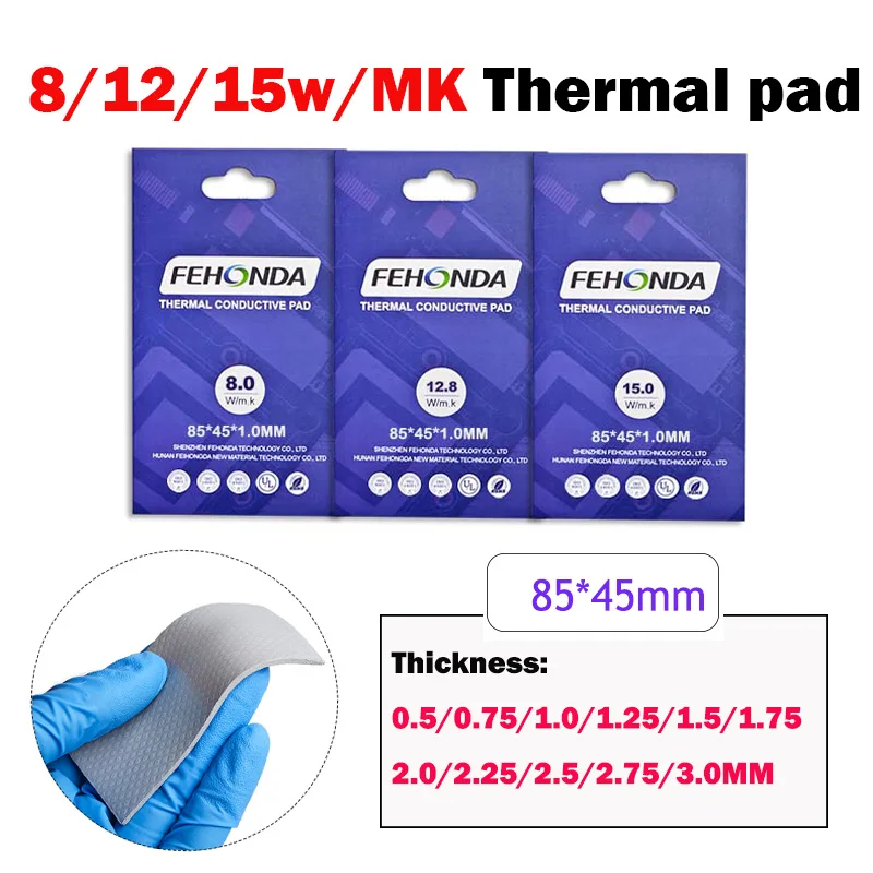 Fehonda 8-15W/Mk Thermal Pad Gpu Cpu Led scheda grafica 0.5/0.75/1.0/1.25/1.5/1.75/2.25Mm Thermal Gap Pad per il raffreddamento