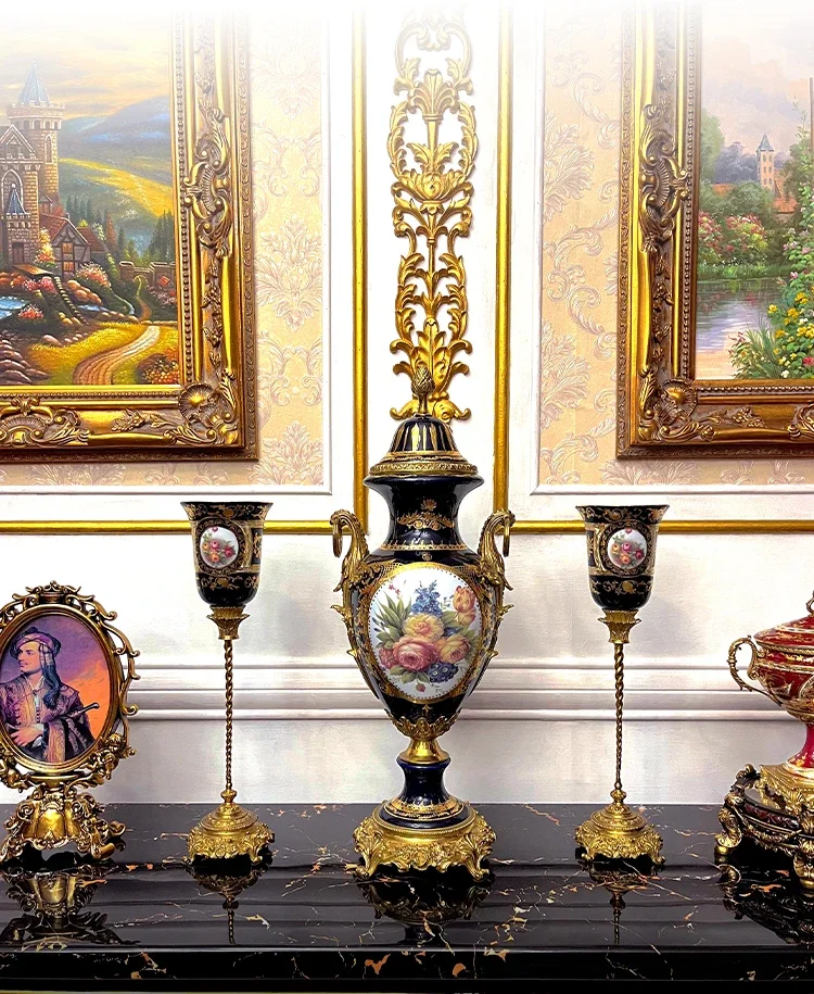 

Copper with porcelain large decorative jar French villa European and American fireplace luxury