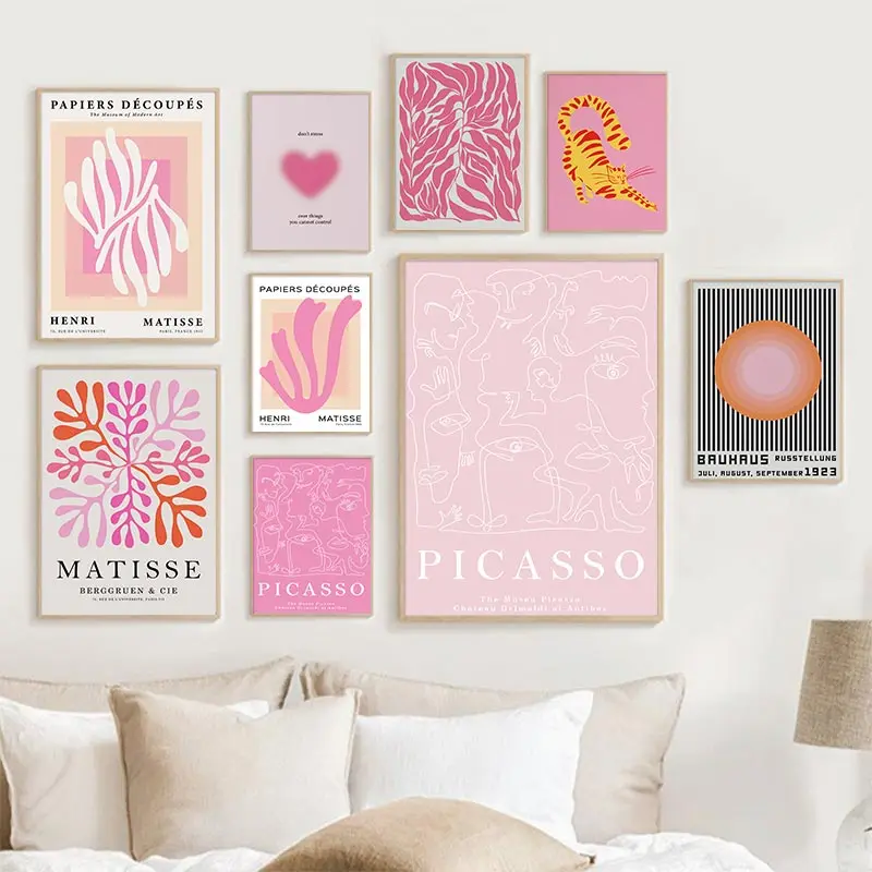 Abstract Pink Matisse Picasso Coral Wall Art Canvas Painting Nordic Bauhaus Posters and Print Wall Picture for Living Room Decor
