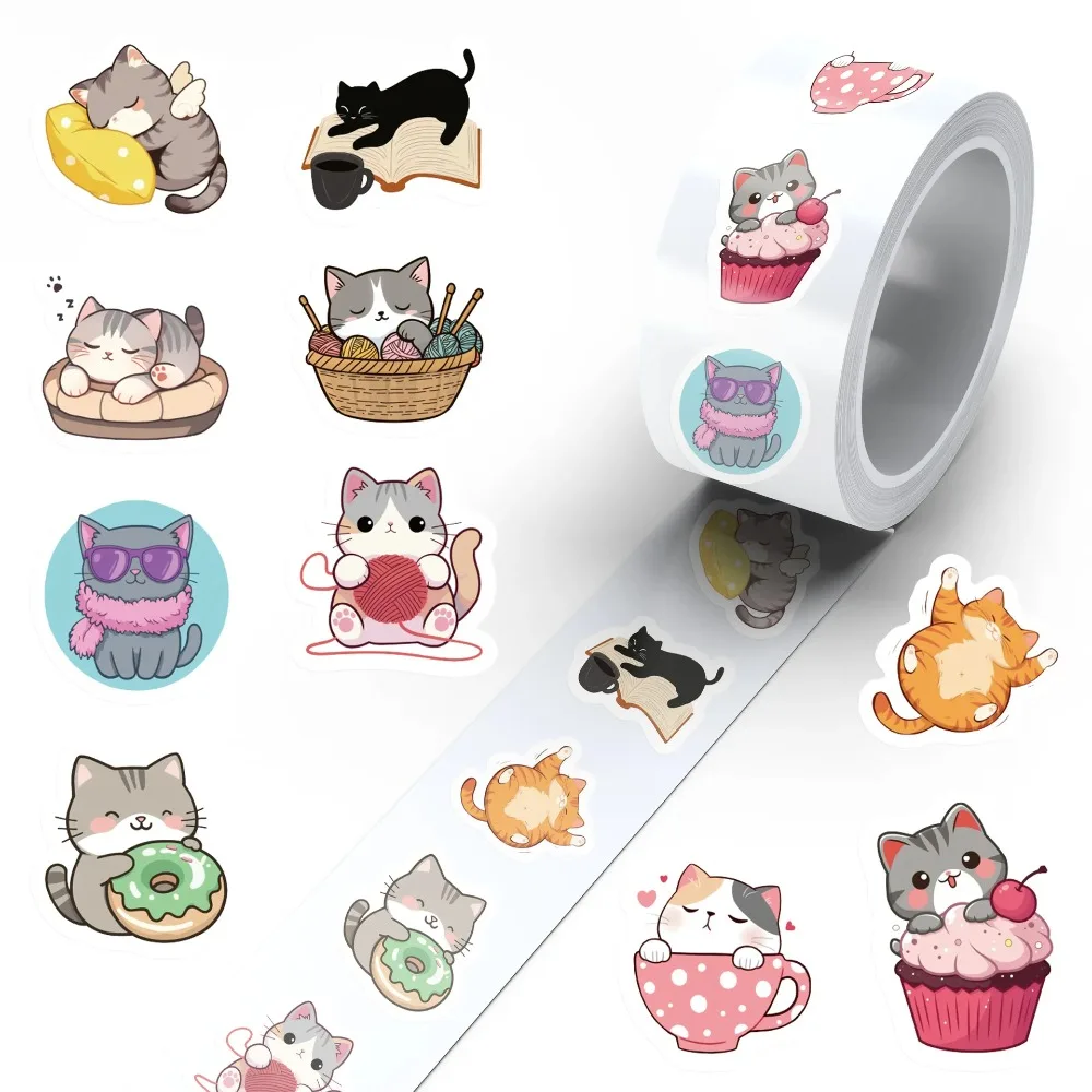 Autocollants amusants de dessins animés de chats et d'animaux, 500 pièces, autocollants de récompense mignons pour enfants, pour décoration de cadeaux, papeterie scolaire