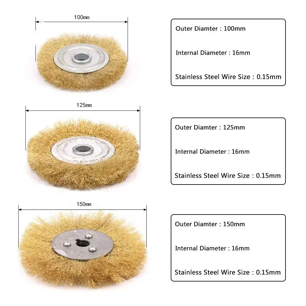 Imagem -06 - Flat tipo Cobre Wire Wheel para Bench Grinder Metal Polishing Abrasive Tool Pure Brass Brush 100 mm 125 mm 150 mm 1pc