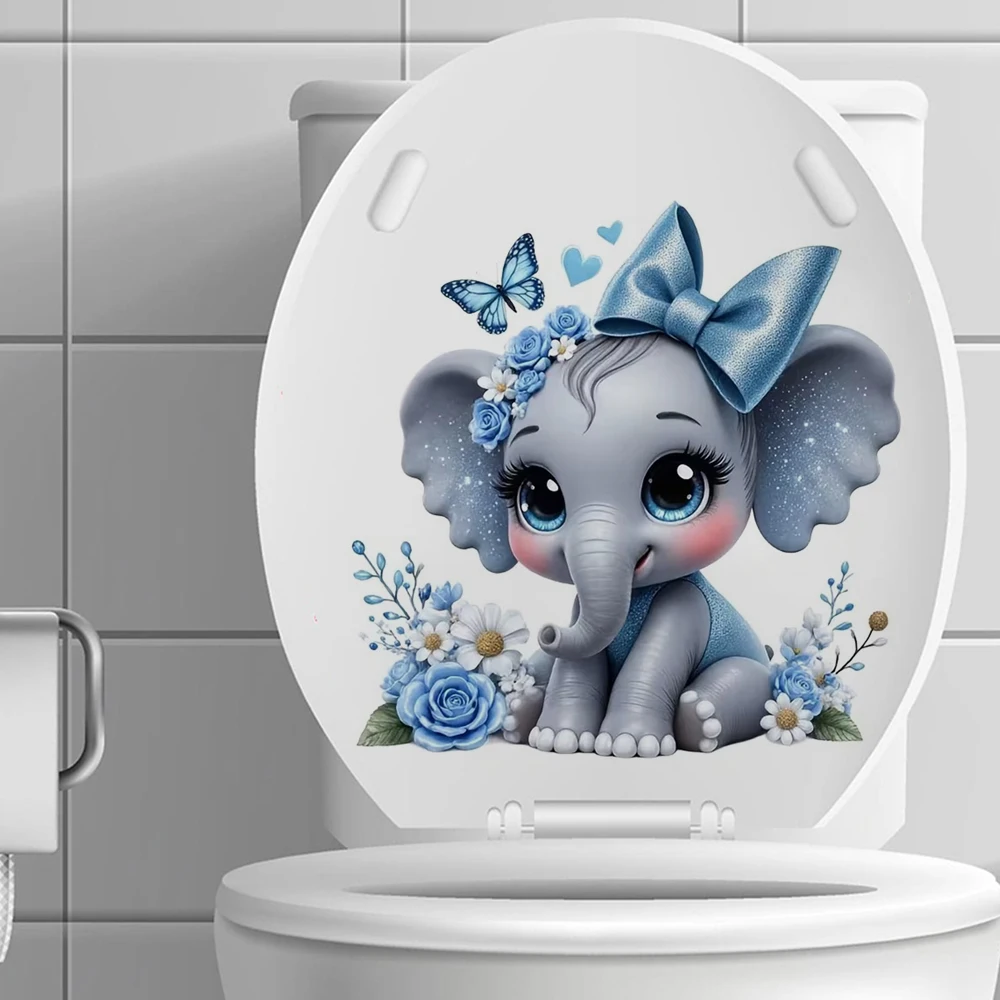 

gray elephant with blue bow and floral decoration Stickers, Bedroom Entryway Living Room Porch Home Decoration Wall Stickers