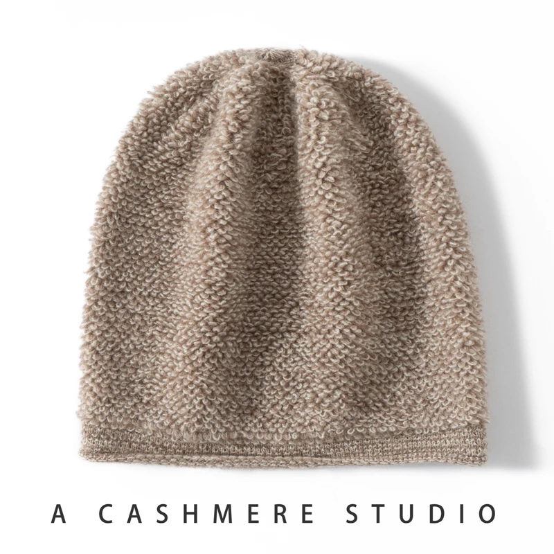 High Quality Cashmere Beanie Hats Winter Casual Solid Color 100% Cashmere Knitted Hat Outdoor Warm Fancy Cap for Women