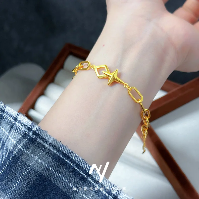 

Luxury 24K 9999 Pure Gold real gold Light Luxury Design Star Leap Bracelet Fashion Couple's Star Bracelet