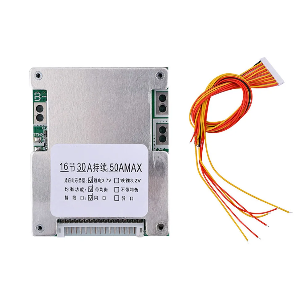 16S 60V 50A 18650 Lithium Battery Charger Protection Board Same Port with Equalization BMS Temperature Control