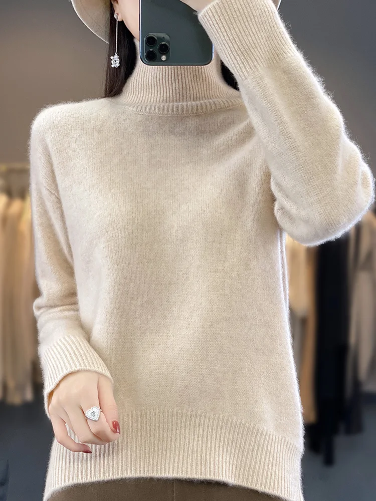2026 Autumn/Winter Women's Merino Wool Turtleneck Knitted Pullover Solid Color Basic Version Fashionable Soft Long Sleeve Top 6