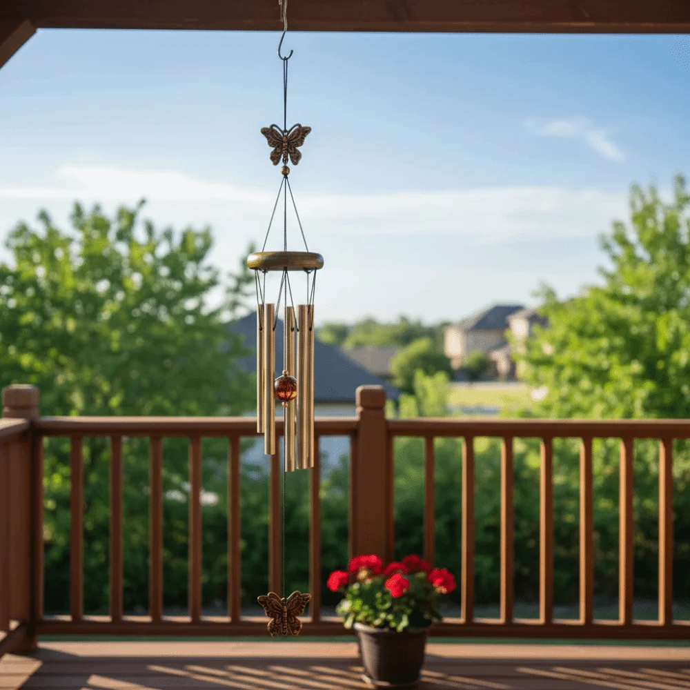 Rustic Style Metal Wind Chimes Aluminum Pipe Soothing Garden Hanging Pendant Butterfly Design Double Fishes Windchime