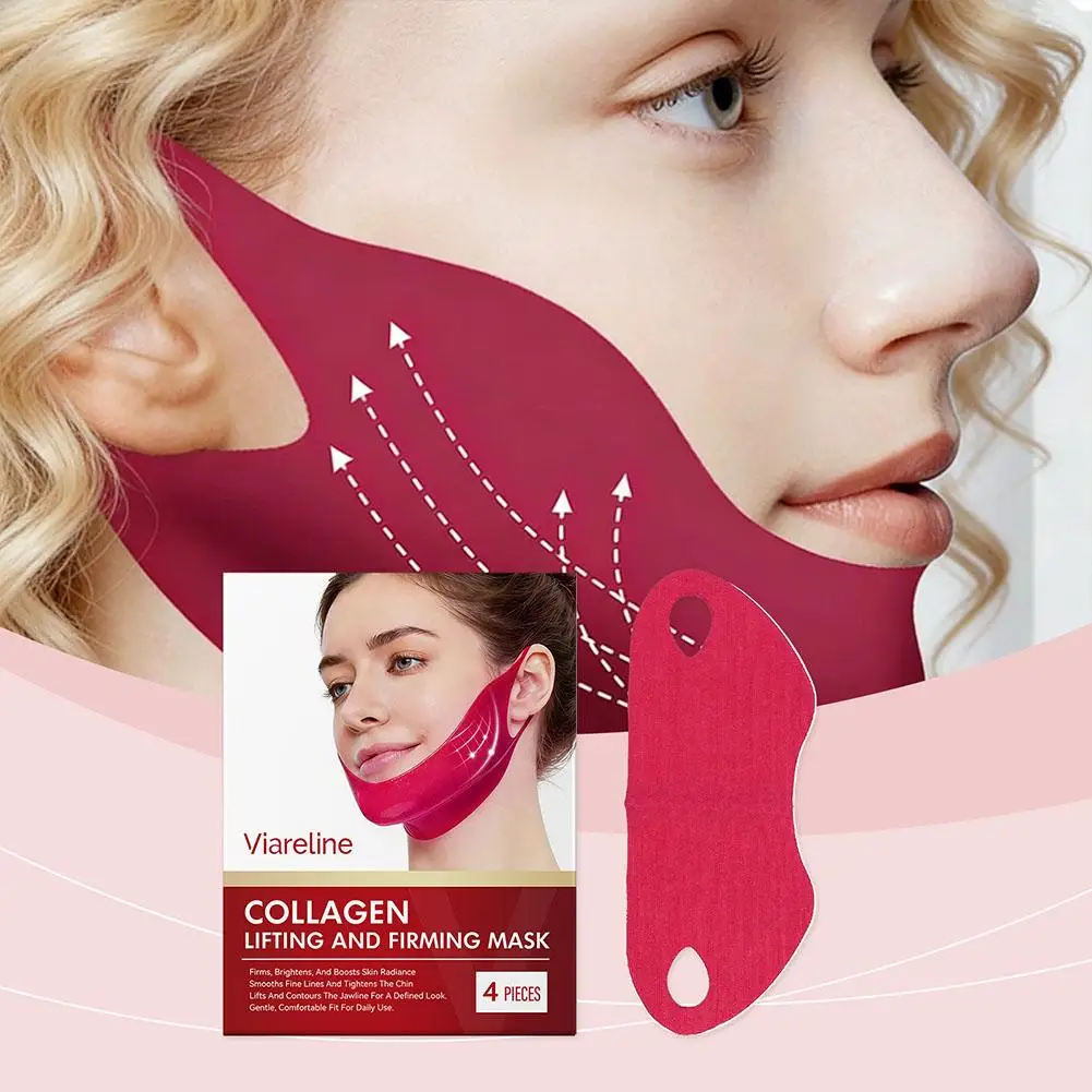 V Line Lifting Mask Patches-4PCS Deep Collagen Face Mask For Women Jawline Shaper Mask Neck Tightening Firming Double Chin Strap