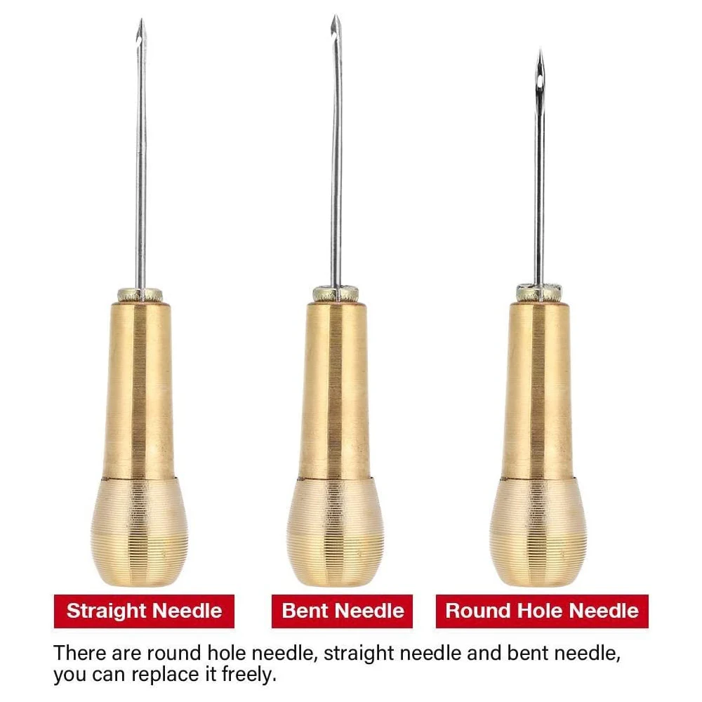 

Leather Sewing Kit DIY Leather Sewing Awl Needle with Copper Handle Set Leather Canvas Tent Shoes Repairing Tool 3 Color Thread