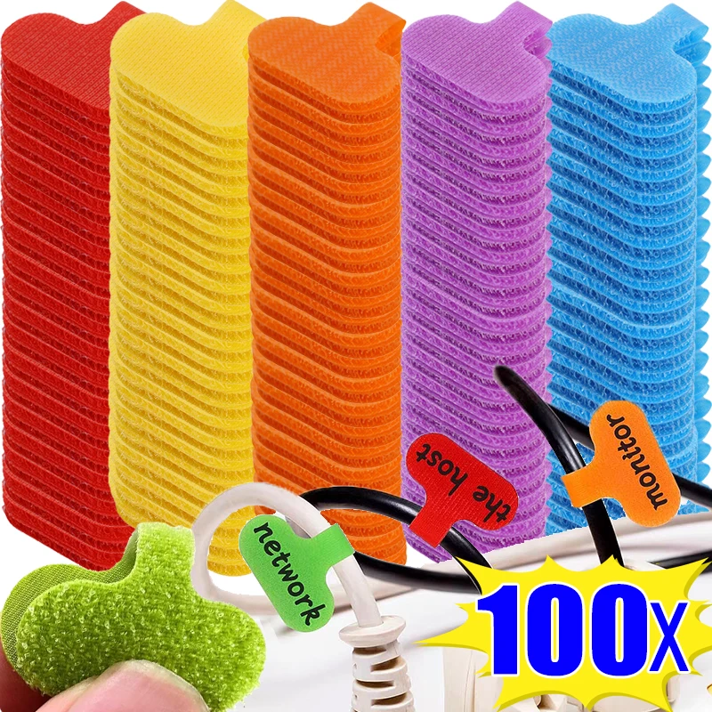 10-100pcs Self Adhesive Cable Labels Writable Data Cables Wire Storage Tags Reusable Labels Sticker Cord Management Organizer