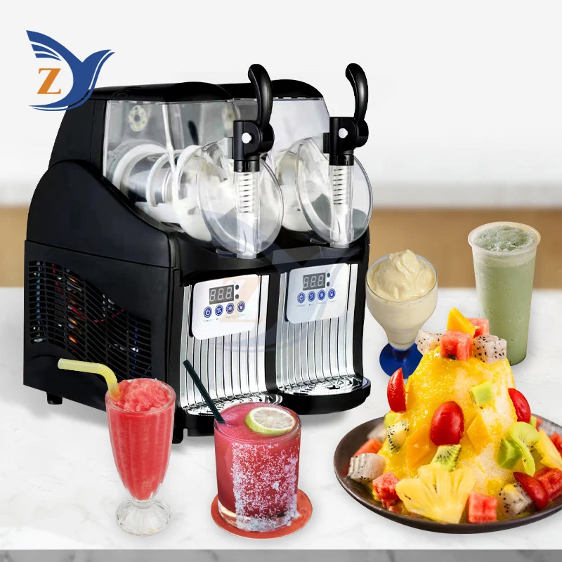 Slush Cold Drink Snow Melt Machine Double Cylinder Commercial Pellet Juice Beverage Automatic Mixing Smoothie Milk Tea Smoothie