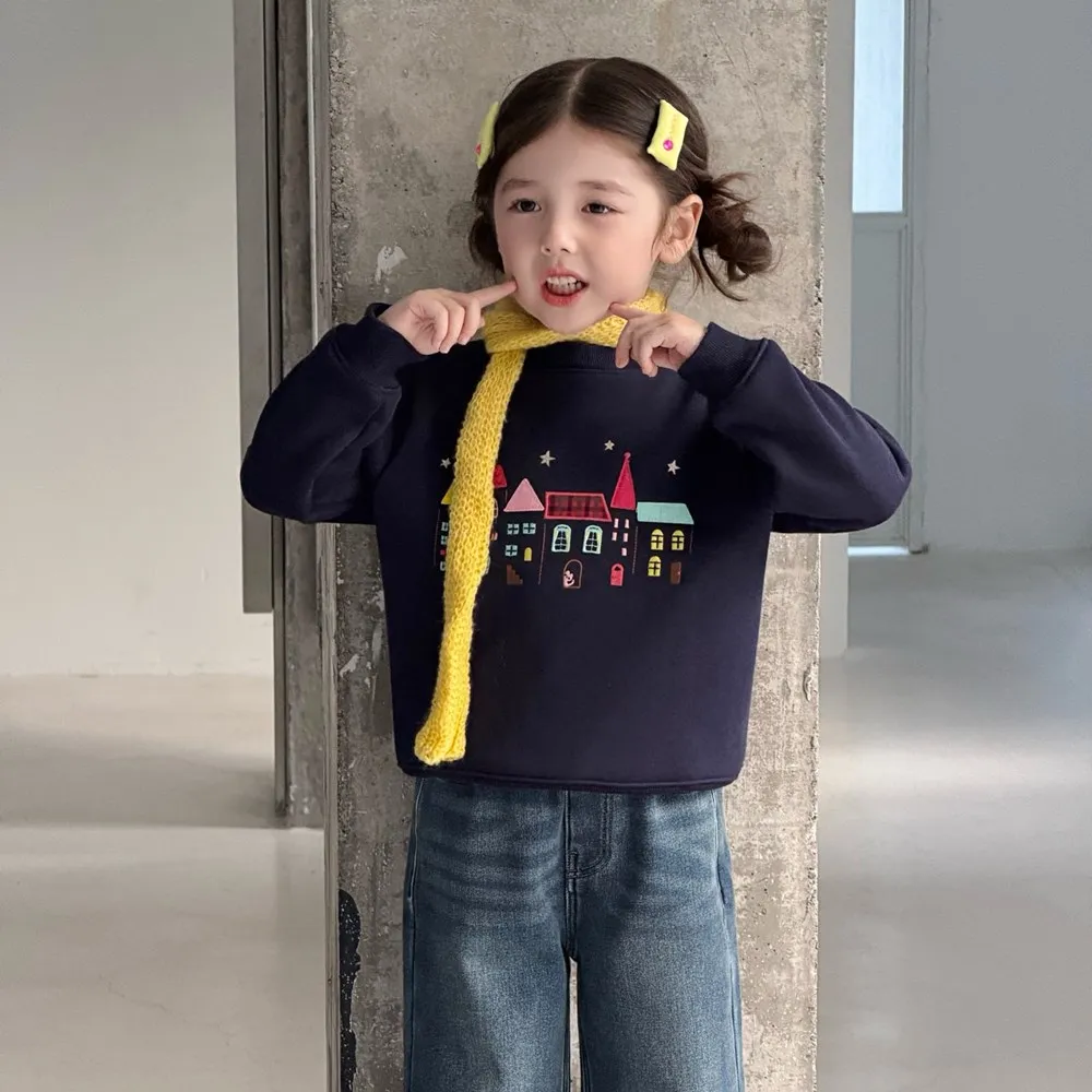 سويت شيرت للأطفال البنات ملابس لطيفة على شكل منزل صغير مطرز بغطاء للرأس مضاف من الصوف الدافئ مع قلنسوة للأطفال #2