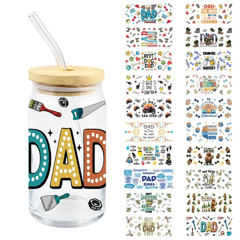 

Uv Dtf Father'S Day Cup Wraps For Glass Mug Beautiful Colour Decals Waterproof Adhesive Strong Sticky Transfer Easy To Use Diy