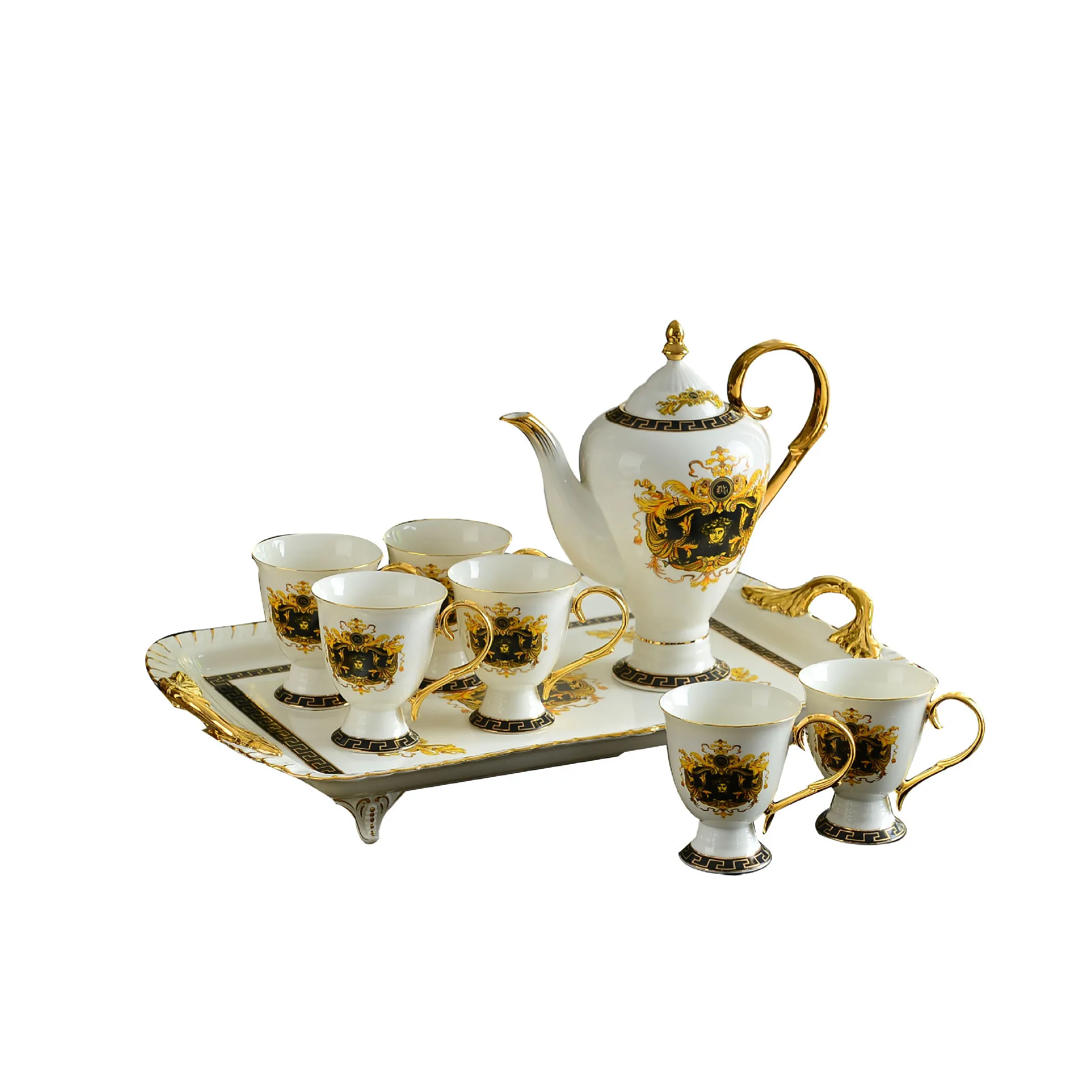 

European Gilded Palace Coffee Cup Afternoon Tea Set with Tray Gift