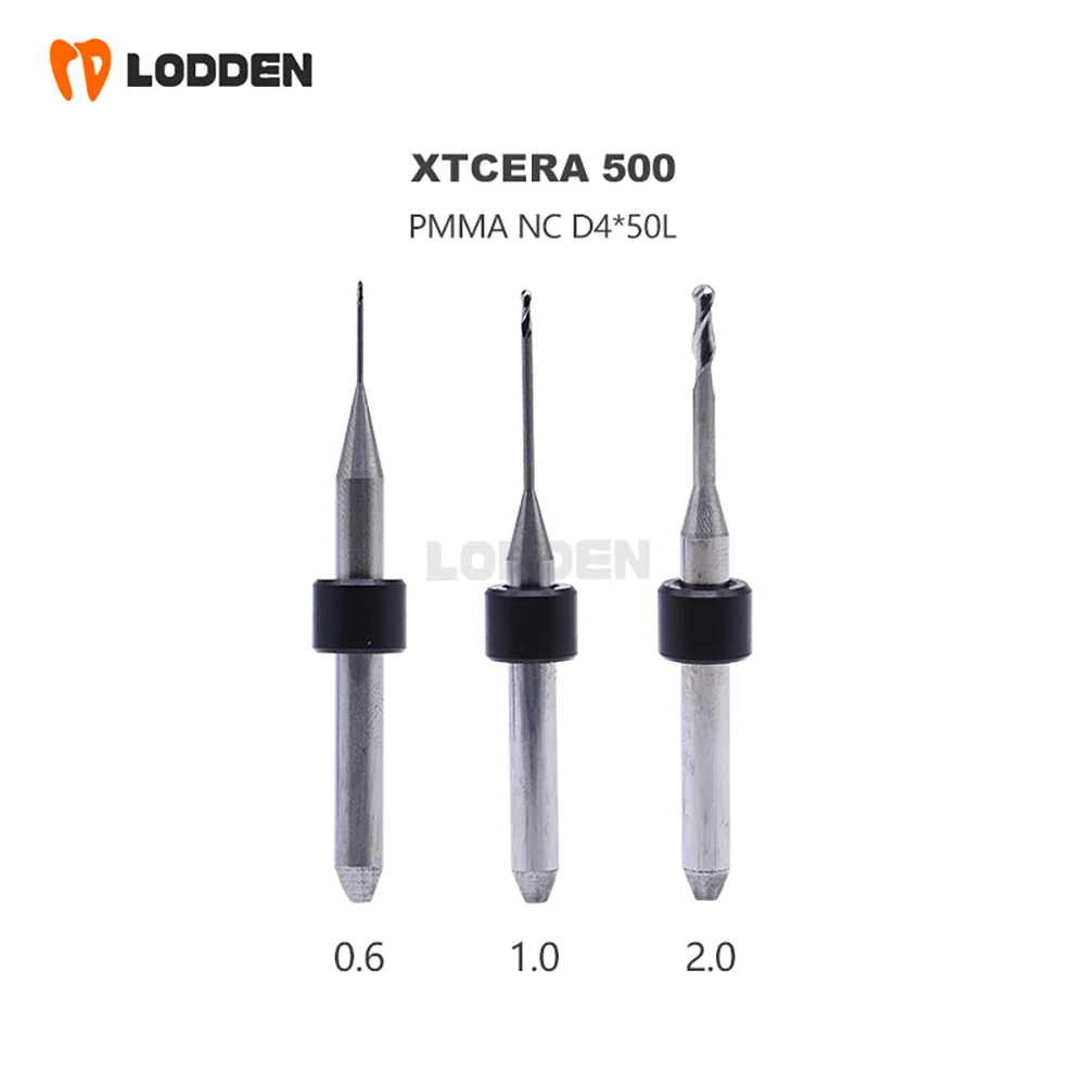 Xtcera หัวกรอสำหรับ500/500Plus, หัวตัด PMMA ขนาดเส้นผ่าศูนย์กลางก้าน D4 2.0/1.0/0.6มม. เครื่องมือทันตกรรม