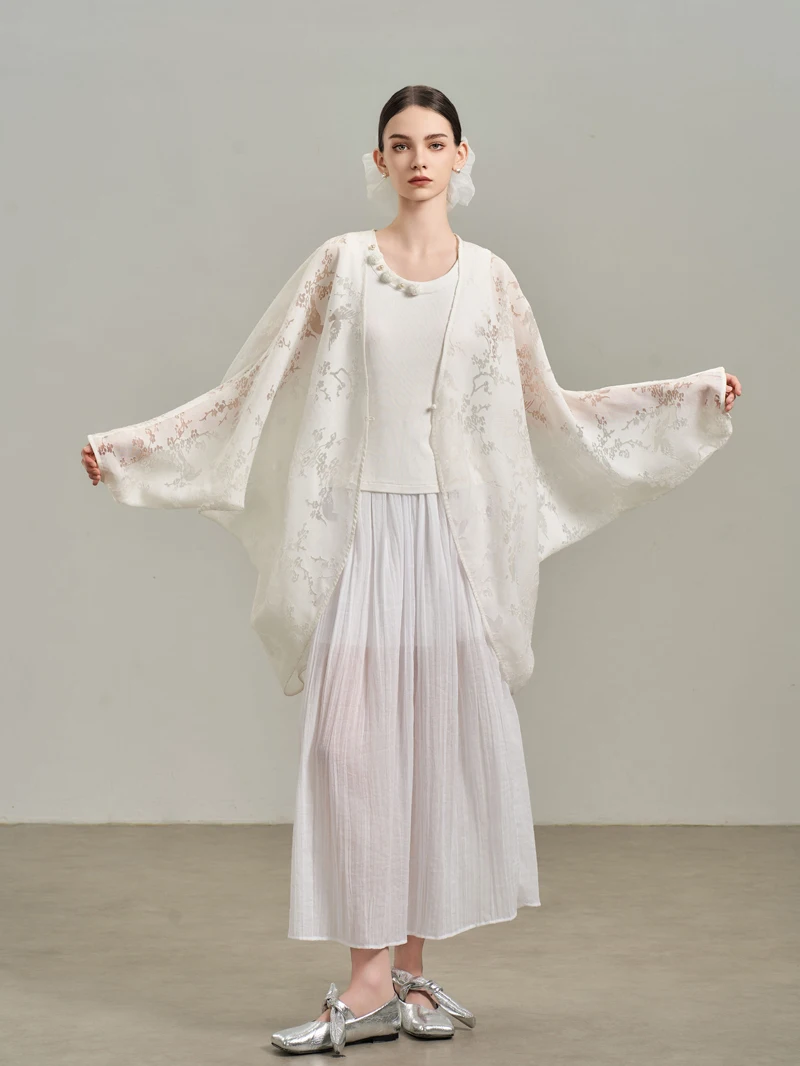 니닐리우 화이트 자수 오버사이즈 오픈 가디건 여행용 자외선 차단 시스루 뉴 차이니즈 슬레 쿨링 아우터웨어