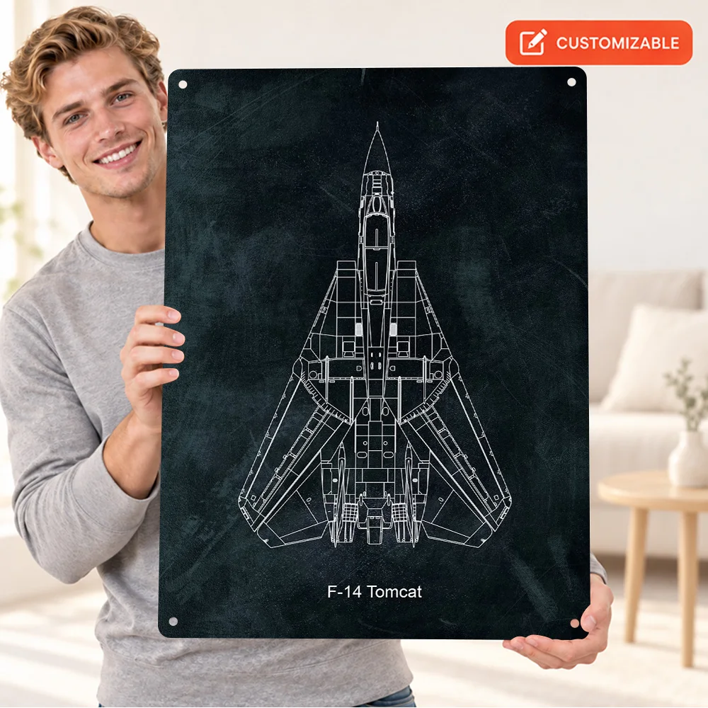 F-14 Tomcat Diagram Aluminum Poster Personalized Metal Sign Technical Blueprint Wall Art For Workshop Aircraft Collector Gift