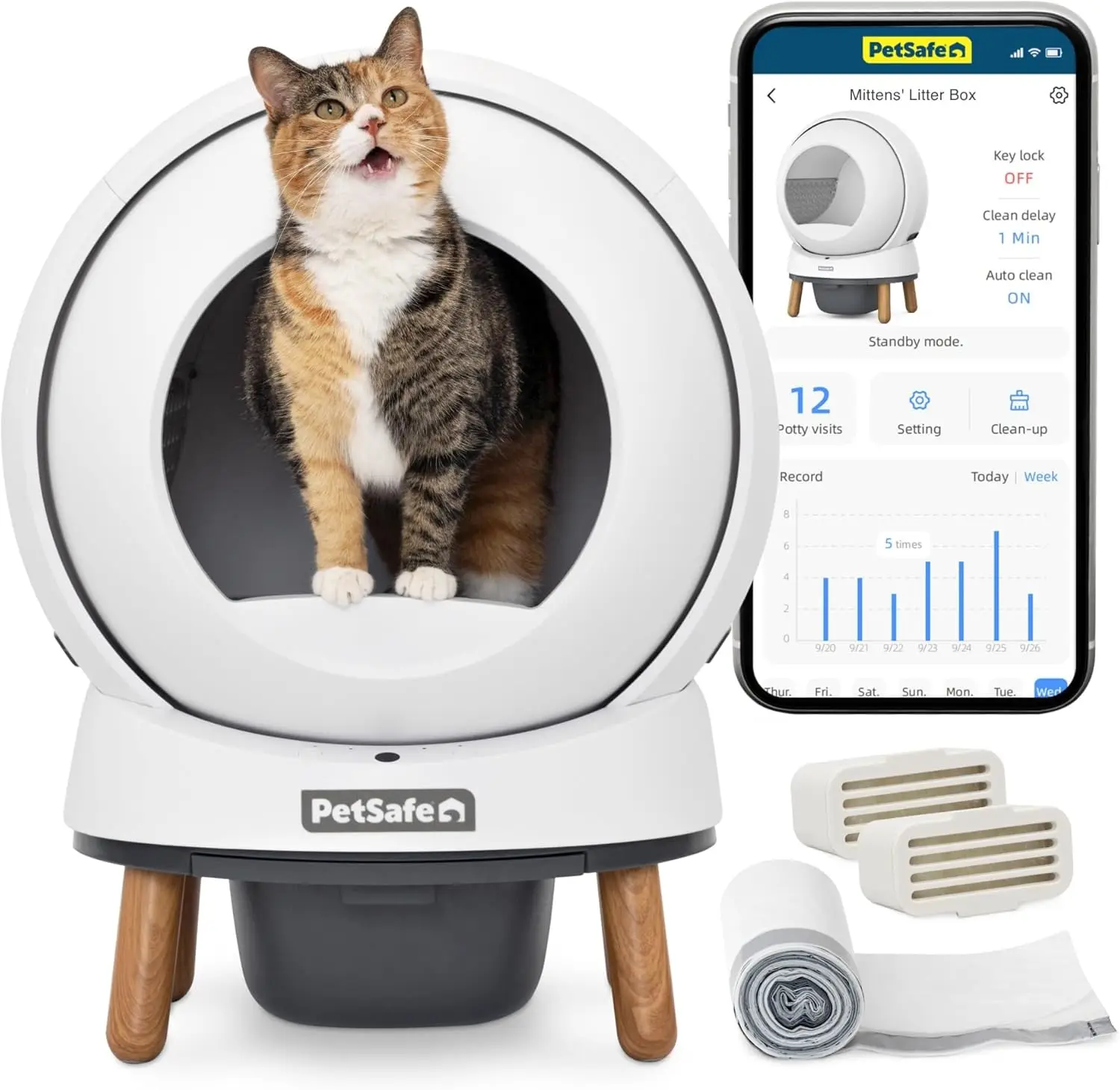 

ScoopFree SmartSpin Self-Cleaning Cat Litter Box – Advanced Odor Control – App Controlled with Health Monitoring