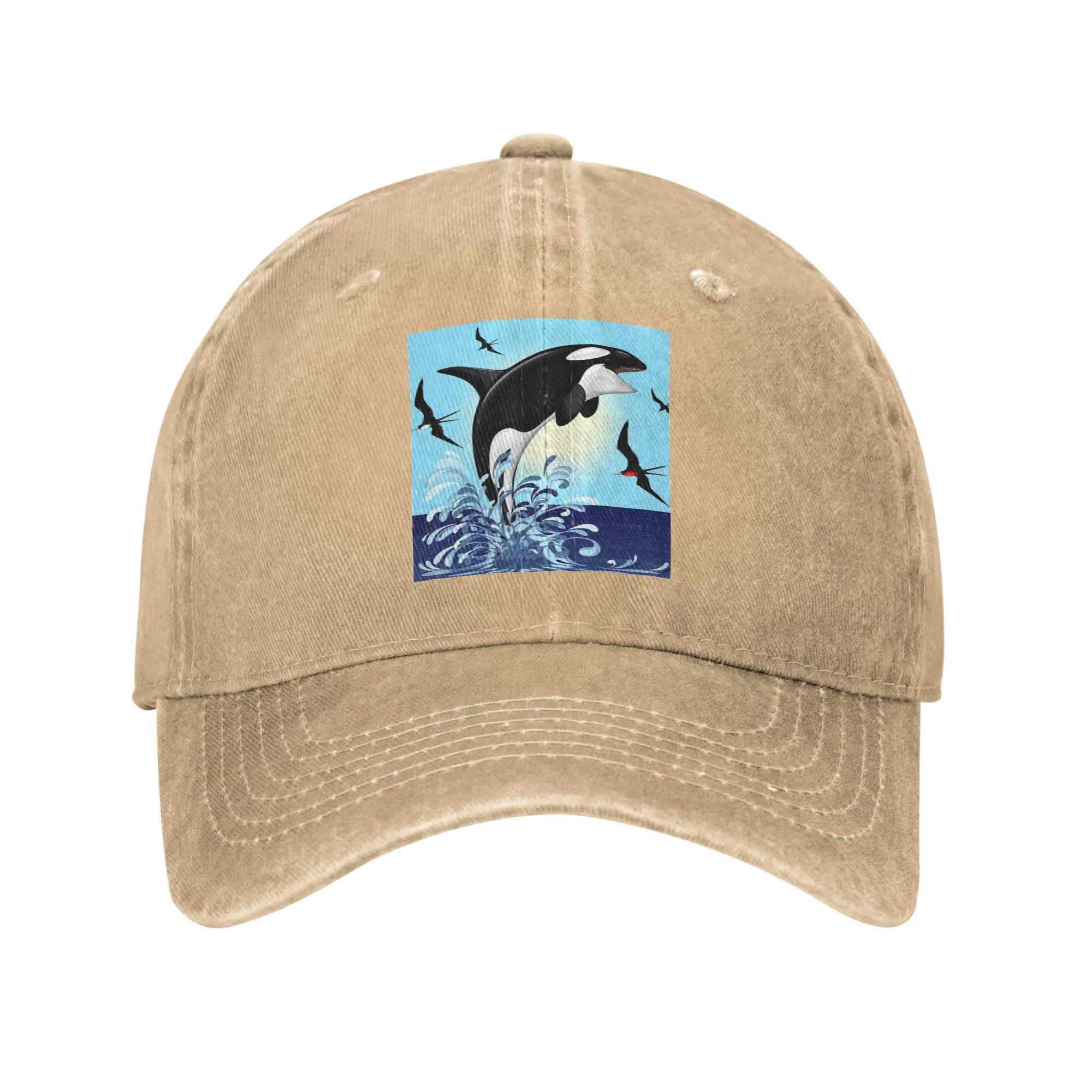 Orca Killer Whale jumping out the Ocean Denim Fabric Cap Casual Baseball Caps Adjustable Hat Summer Unisex Baseball Hats