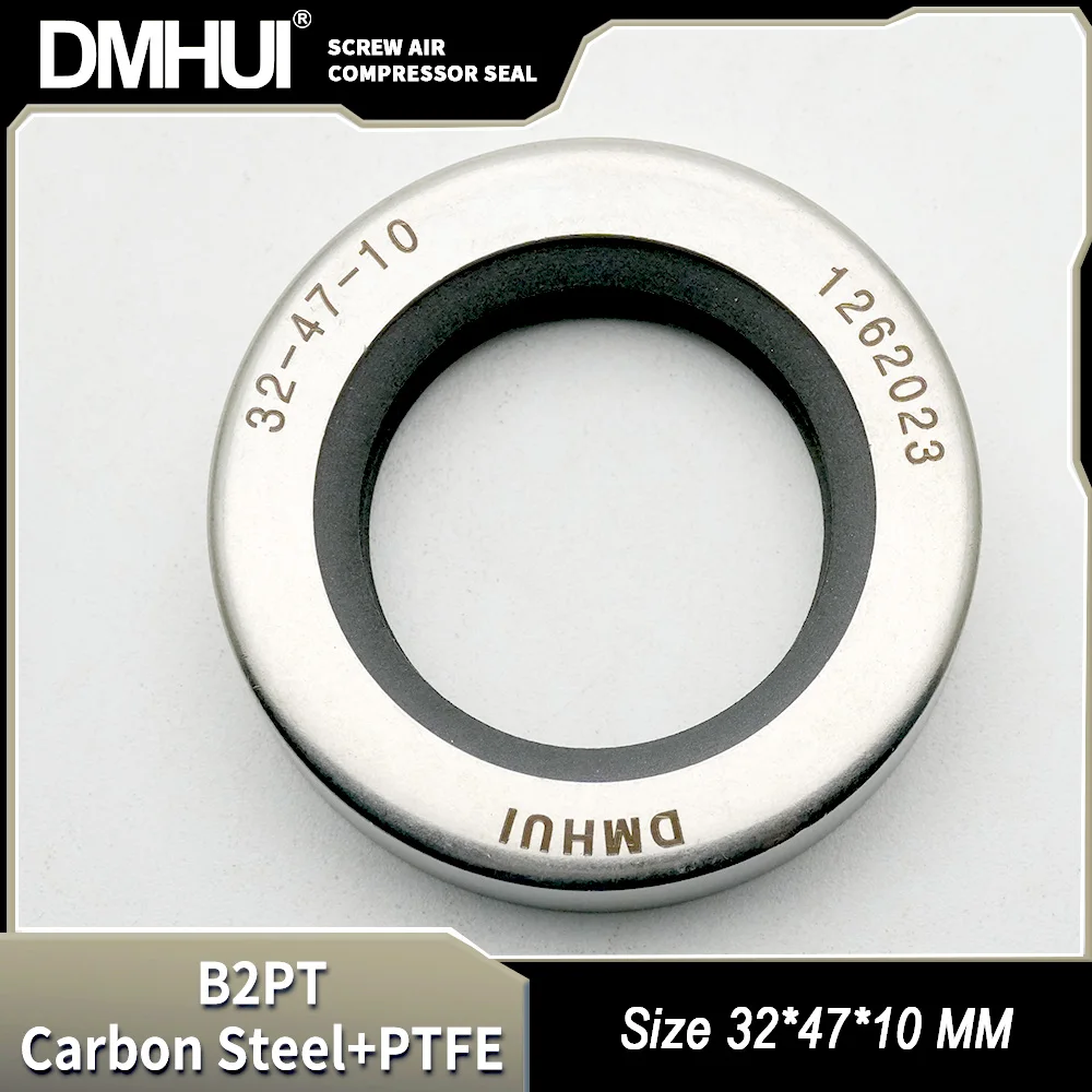 DMHUI Screw Air Compressor Shaft Seals 32x47x10mm B2PT Type - Stainless Steel + PTFE Rubber Double Lip Seal Ring 32-47-10