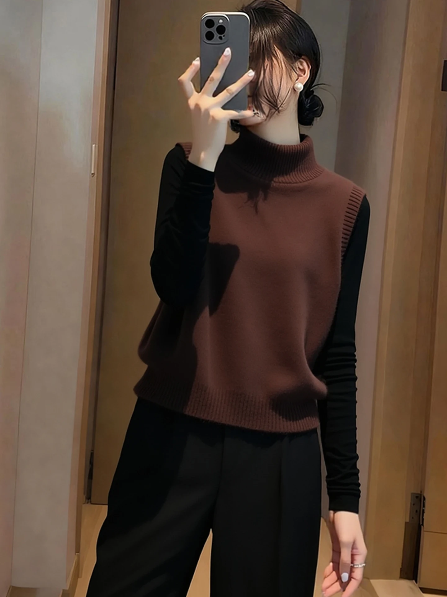 

Winter Knitted High Collar Svel Vest Women's Faion Layering Base irt Top White Design Commute Sle Korean Version