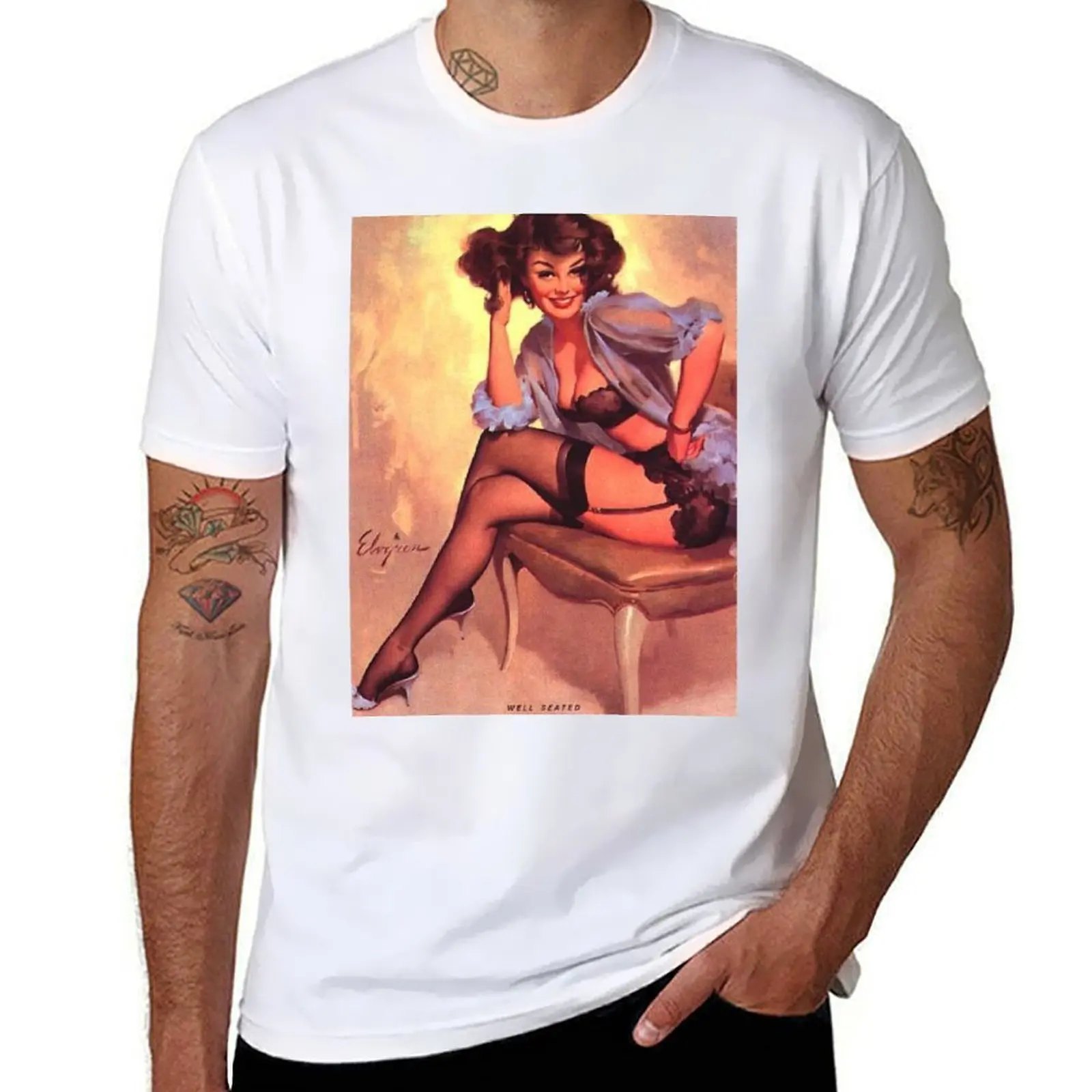 

tees cotton graphic - shirts man Pin-Up t shirt man for T-Shirt Girl t - t shirt Elvgren Vintage luxury man heavy