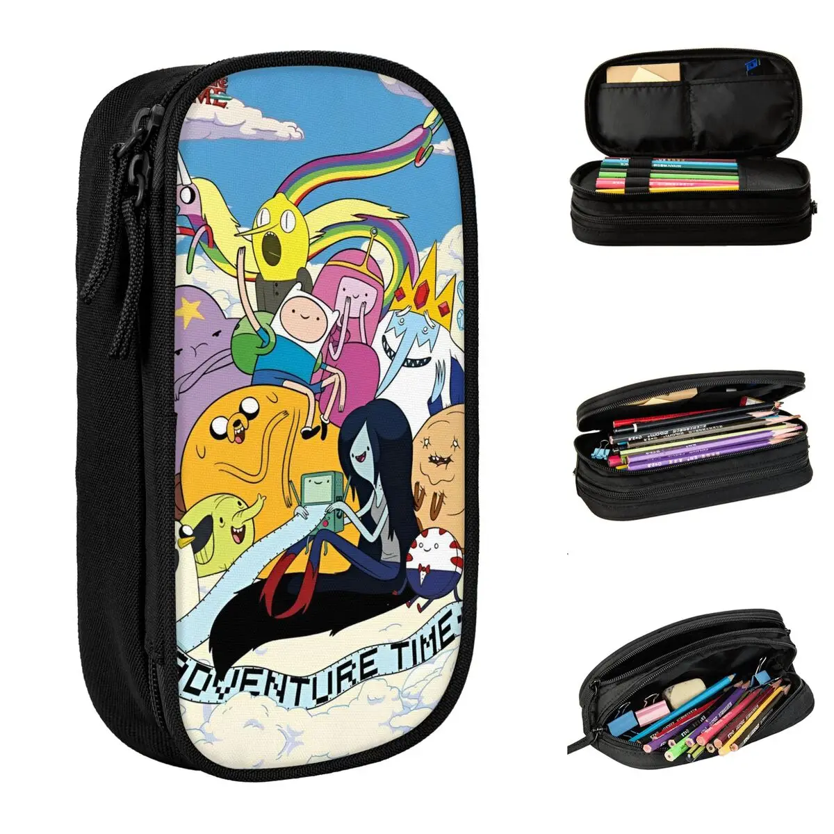 Adventure Cartoon Funny Times Pencil Cases Finn Jake Pencilcases Pen Holder Large Storage Bag Students School Gifts Stationery