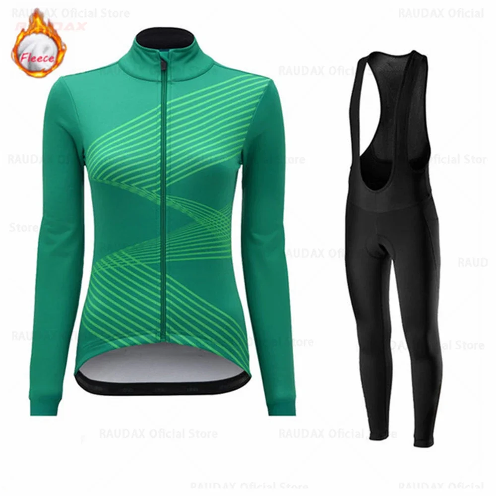 2023 Women Cycling Jersey Set Winter Fleece Warm Long Sleeve Jersey Suit Mountian Bike Thermal Fleece Outdoor Riding Bike Set