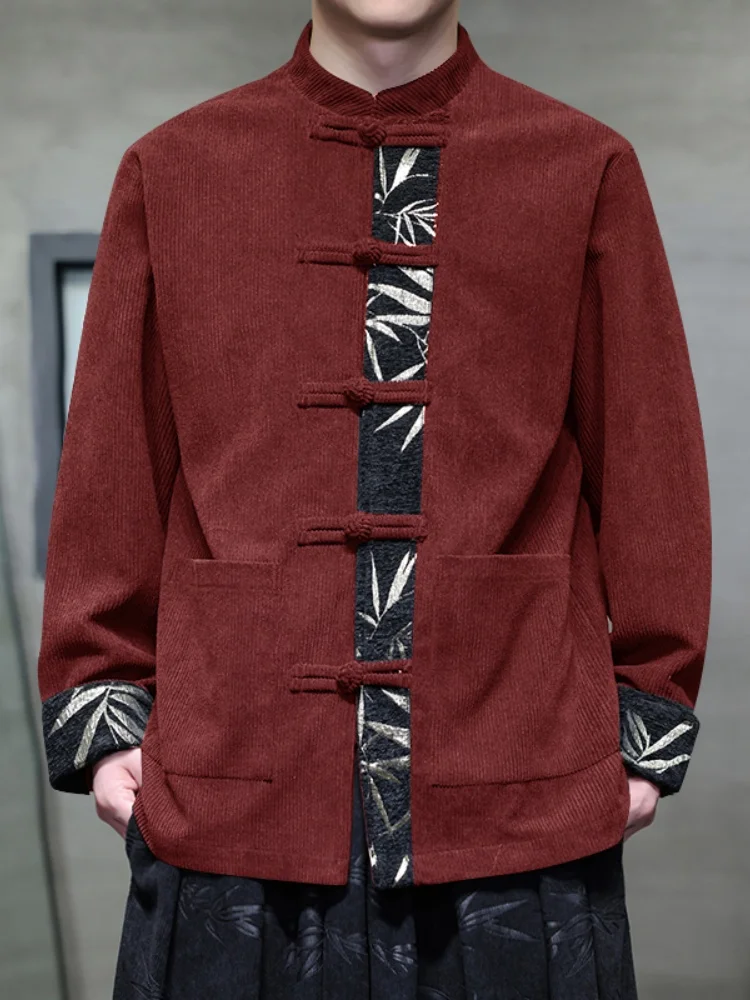 

Новая мужская вельветовая куртка в китайском стиле, весна-осень 2025, ретро-костюм Тан, воротник-стойка, Ханьфу, модная, дышащая, с длинными рукавами