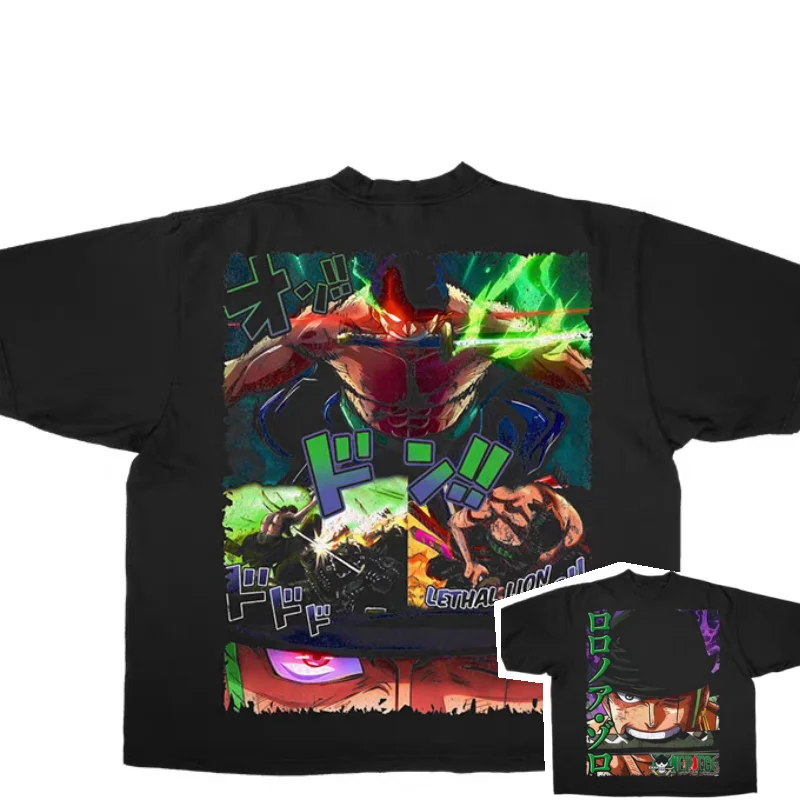 

2026 Summer One Piece Roronoa Zoro Retro Cotton Print T-Shirt, Adult Kids Breathable Casual Tee, Anime Fans Short Sleeve Top